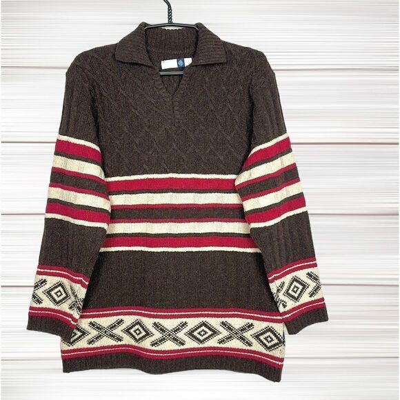 Pepe Jeans London Unisex Brown Wool Blend Collared Cable Knit Sweater M-L - Picture 1 of 14